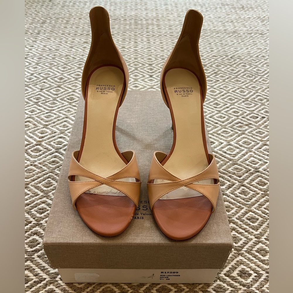 Francesco Russo Nude Kid Leather Heeled Sandals Sz 38